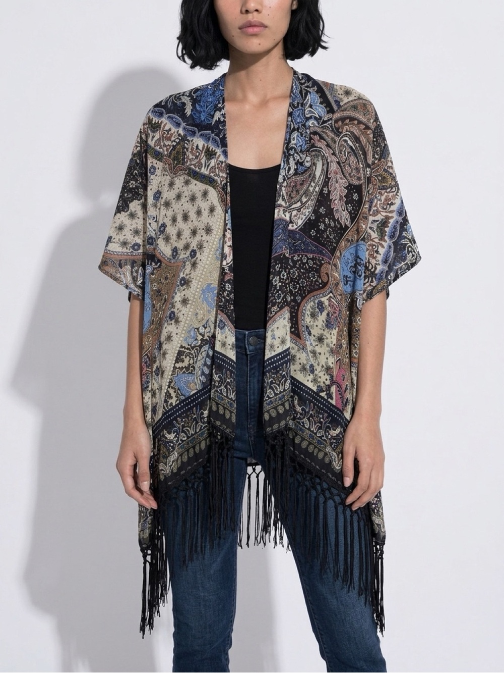 RUGGINE Boho Paisley Fringe Kimono